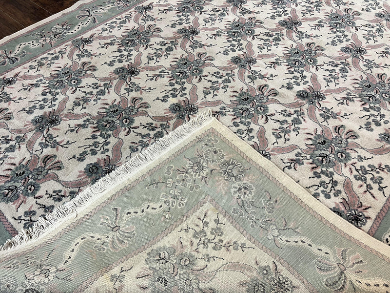 Belgium Power Loomed Rug 8x11, Ivory and Green, Wool Carpet, Floral by Jewel Rugs