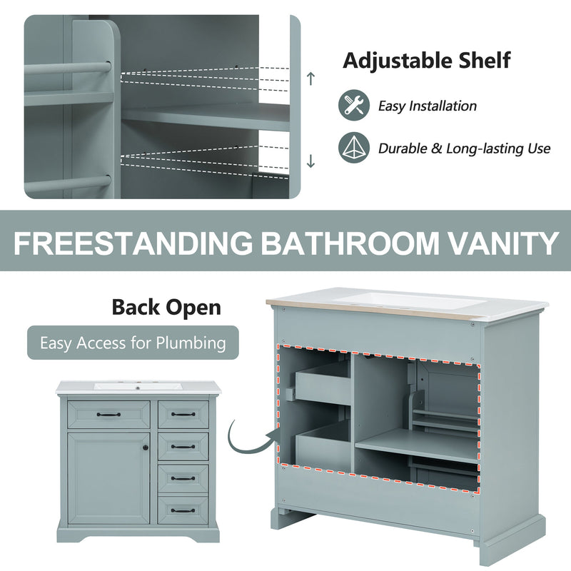36" Bathroom Vanity with Ceramic Sink and Storage by HouseOfZazla