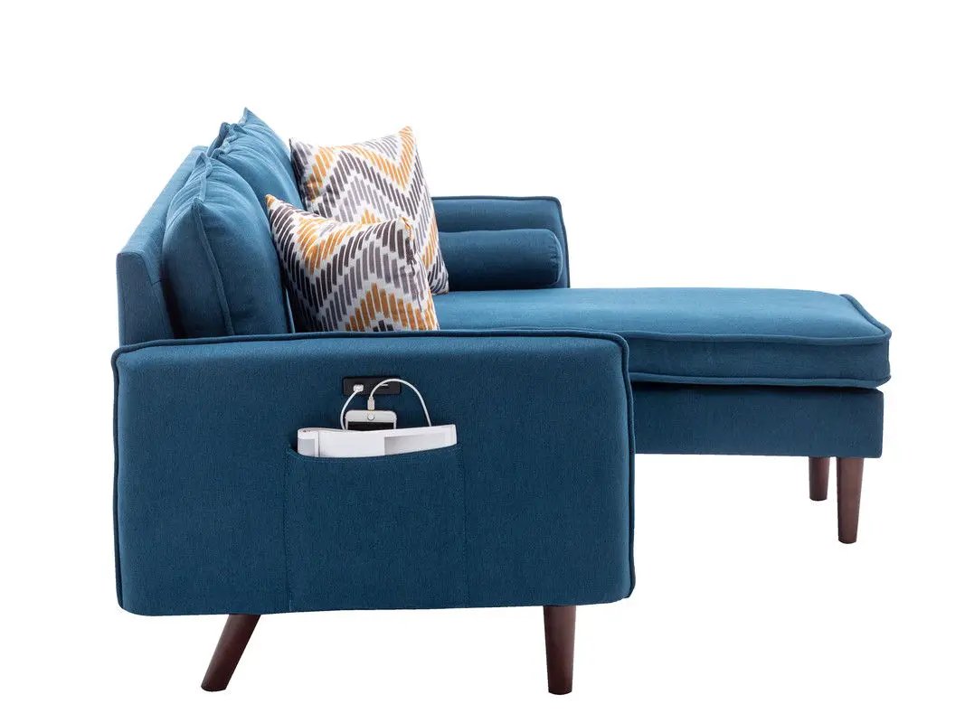 Mia - Sectional Sofa Chaise With USB Charger And Pillows by HouseOfZazla
