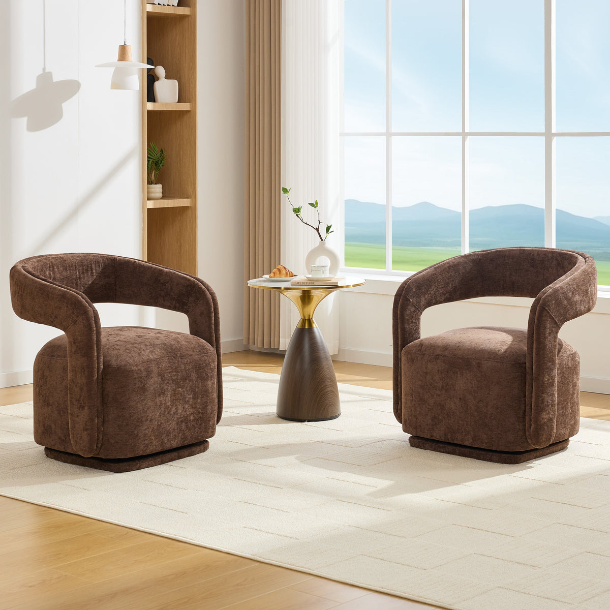 065-Chenille Fabric Swivel Accent Armchair, Comfy Barrel Leisure Chair With Curved Backrest, Upholstered Reading Chair With, photo 9 of 9
