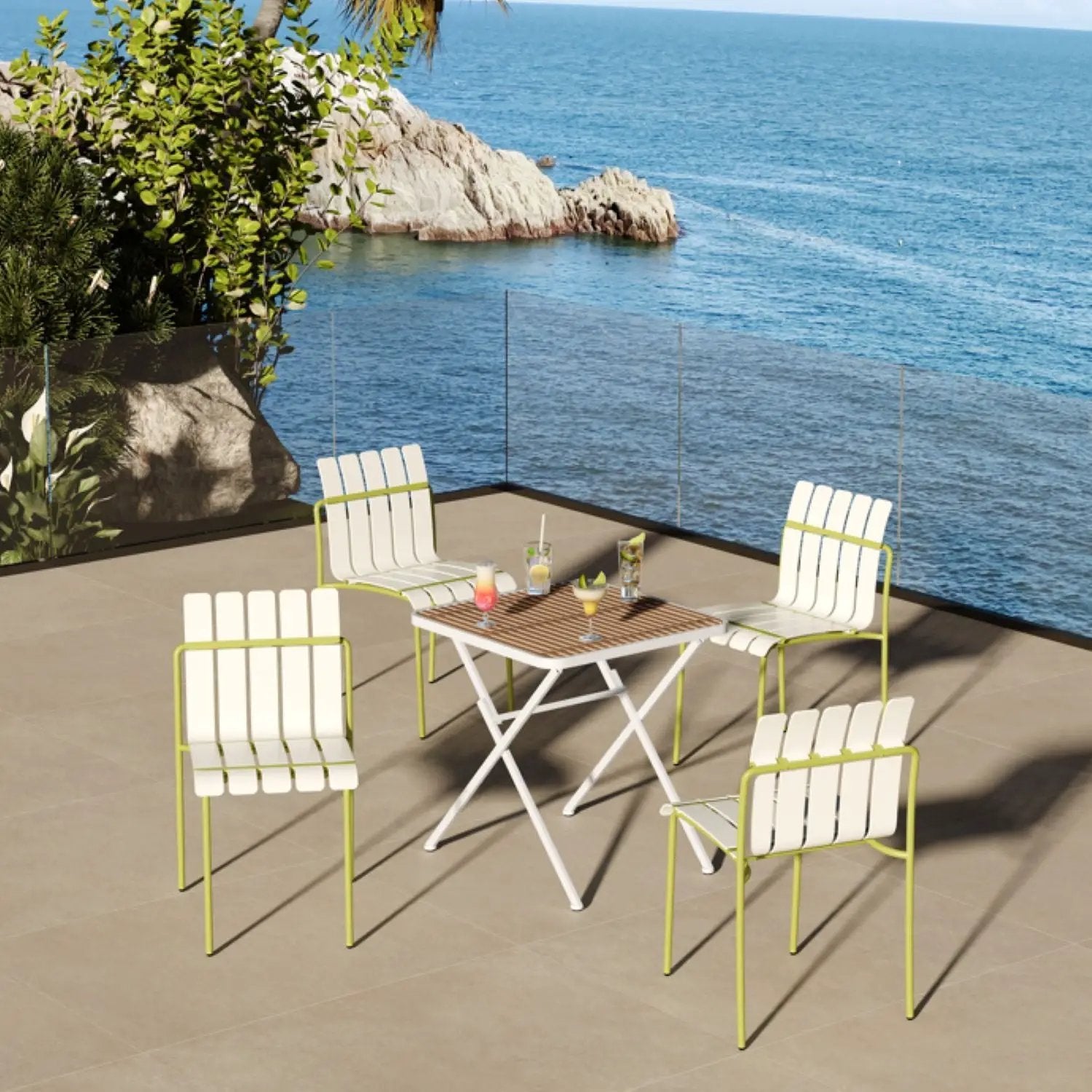 4 Piece Set Of Modern Color Block Designed Single Chairs With Folding Square Table by Unique Piece Furniture