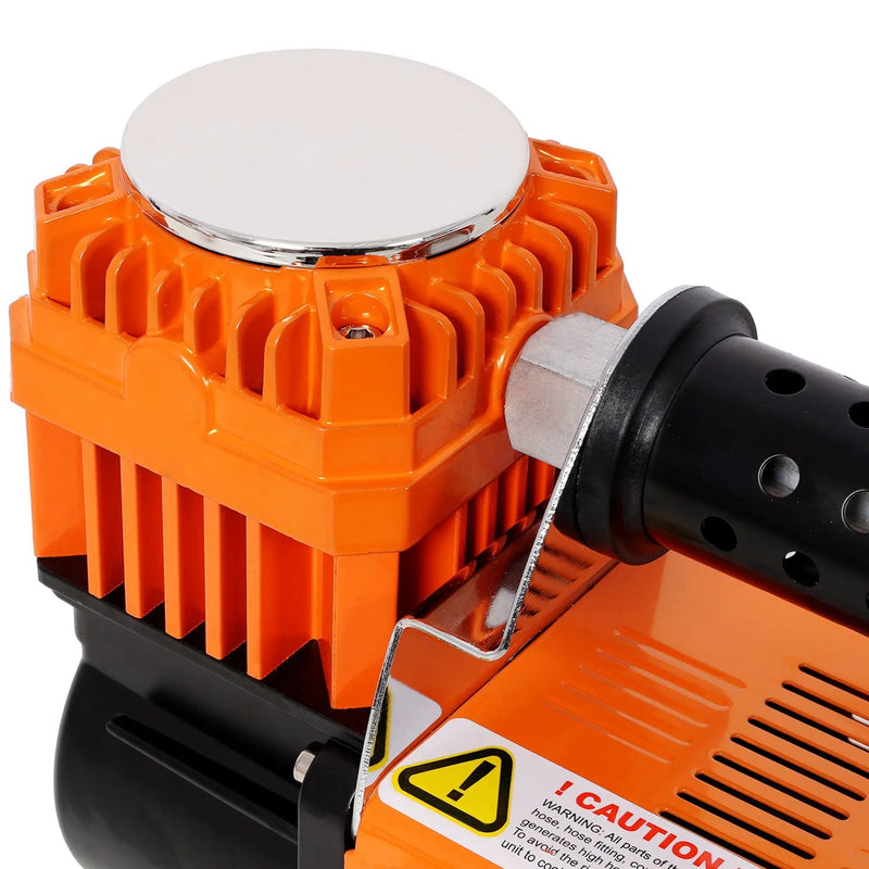 Heavy Duty 12V Air Compressor, Tire Inflator With Pressure Gauge, Compact Size - Black / Orange by HouseOfZazla