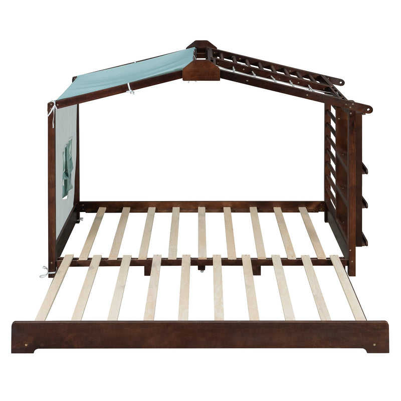 Twin Size House Bed with Trundle and Side Shelves - Pine & Plywood, White/Gray/Natural/Espresso, photo 7 of 10