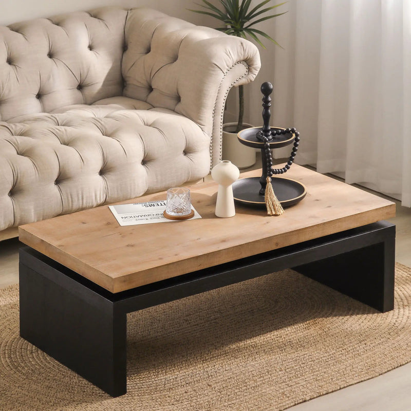 Coffee Table Rectangular Center Table For Living Room - Black / Natural / Multi / Natural Multi / Natural Wood / Natural Wood Wash by Unique Piece Furniture