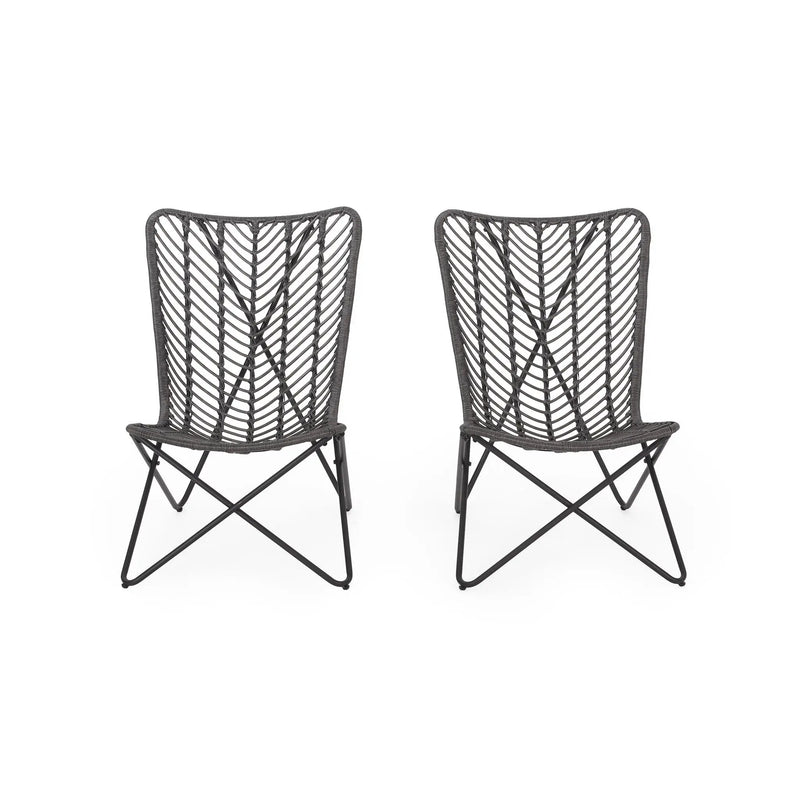 Outdoor Wicker Chair With Geometric Cross Base, Set of 2 - Gray by HouseOfZazla