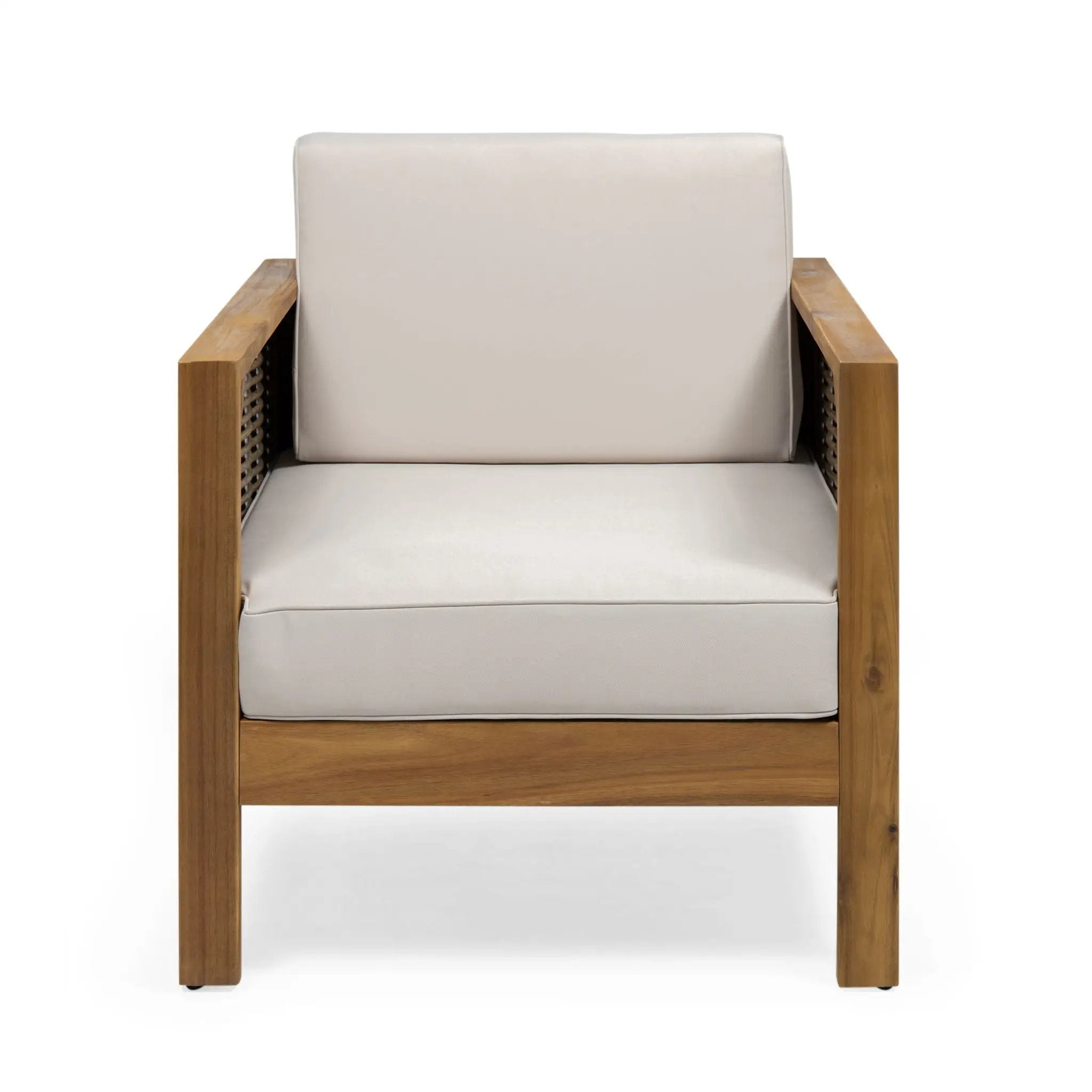 Outdoor 4 Seater Acacia Wood Chat Set With Wicker Accents And Cushions by HouseOfZazla