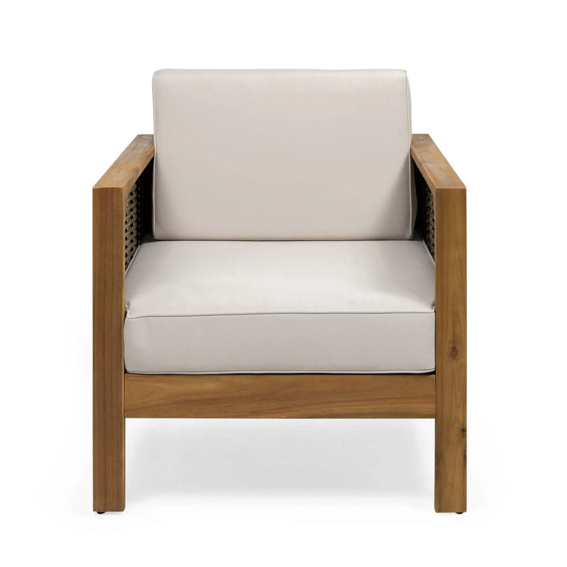 Outdoor 4 Seater Acacia Wood Chat Set With Wicker Accents And Cushions by HouseOfZazla