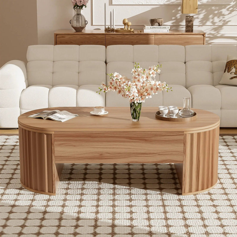 Lift Top Coffee Table With Hidden Compartment, Modern Oval Lift Tabletop For Home Living Room by HouseOfZazla