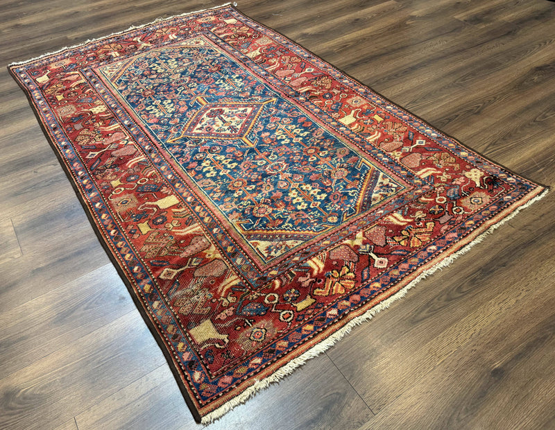 Antique Persian Rug 4x7, Blue and Red Malayer Carpet, Rare by Jewel Rugs