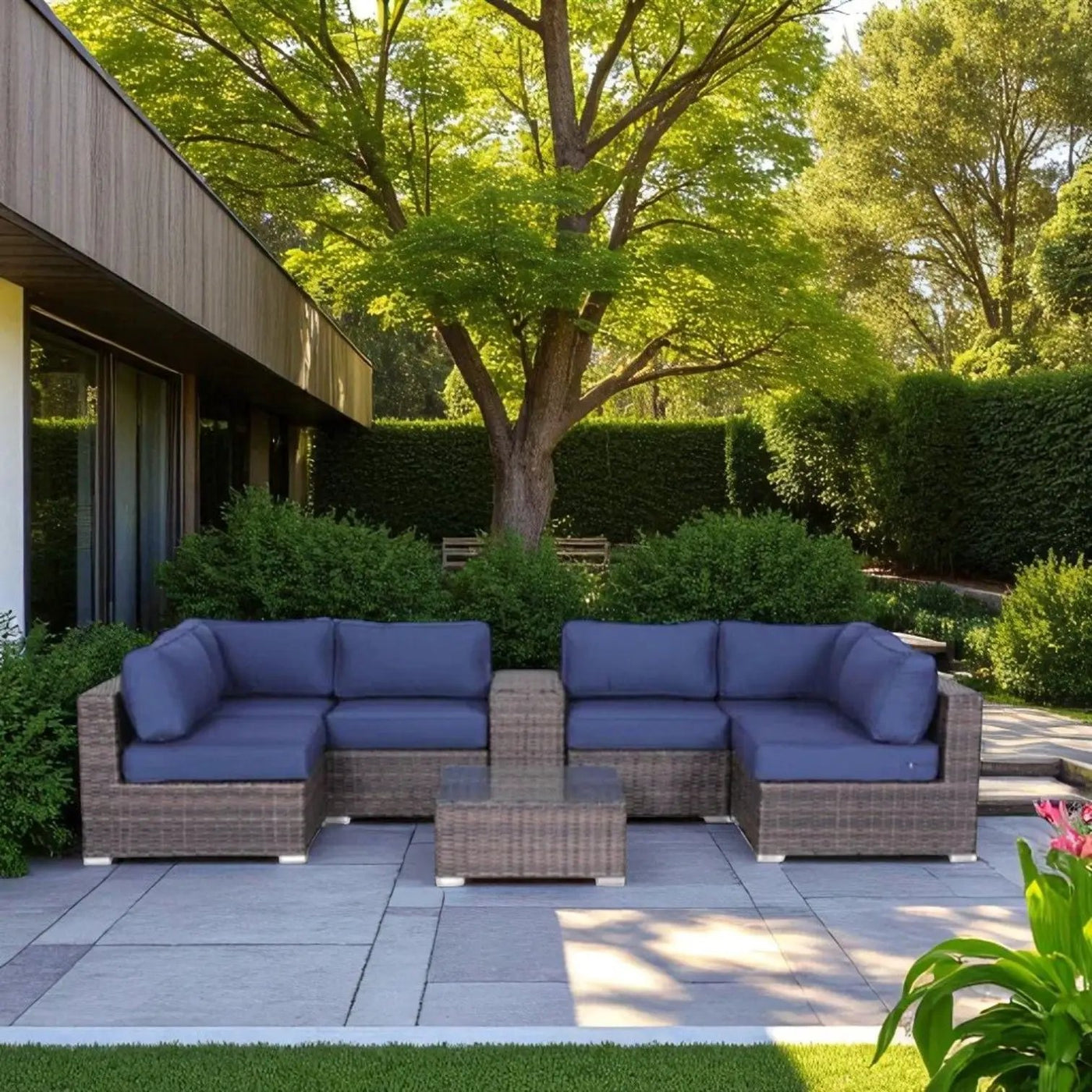 Elegant 4 Person Wicker Patio Seating Set With Cushions And Glass Top Table by Unique Piece Furniture