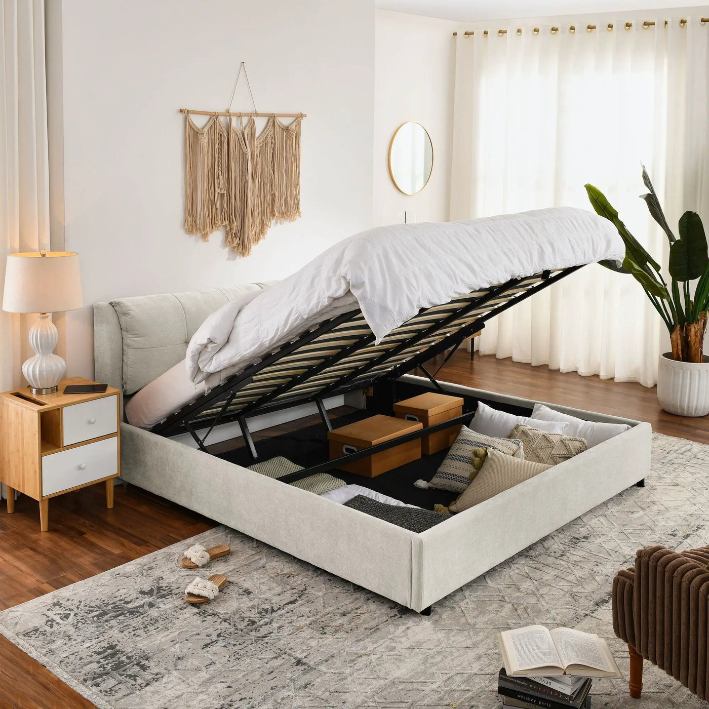 Storage Upholstered Hydraulic Platform Bed With Integrated Headboard by HouseOfZazla