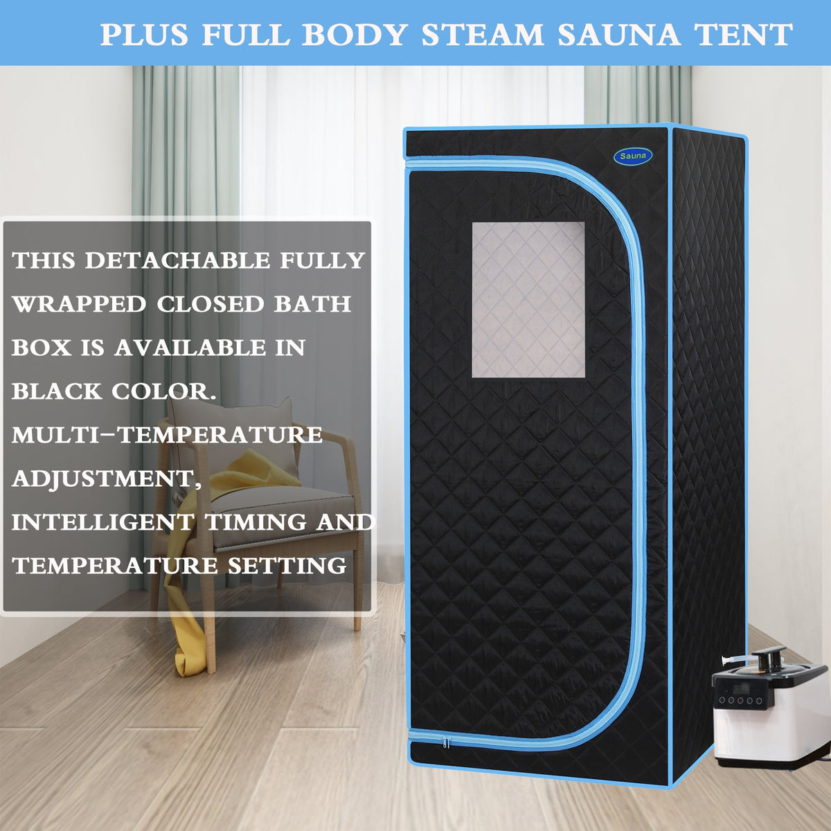 Full Size Portable Steam Sauna Tent with Stainless Steel Frame - Black, photo 7 of 17