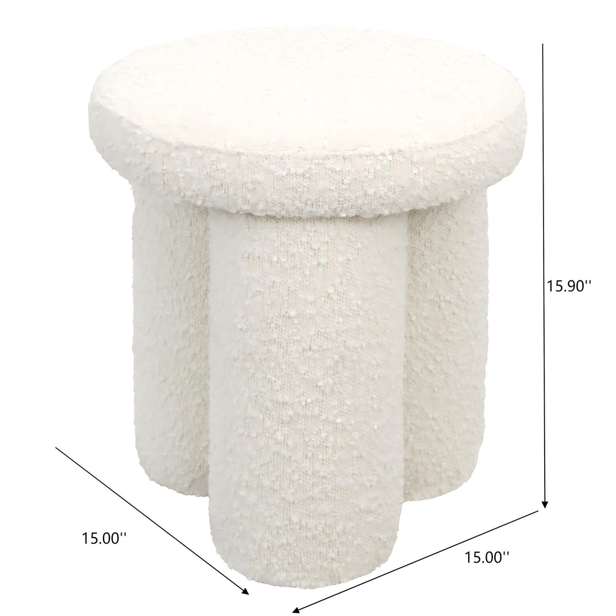 Ivory Accent Stool with Sherpa Upholstery - Wesley, photo 3 of 10