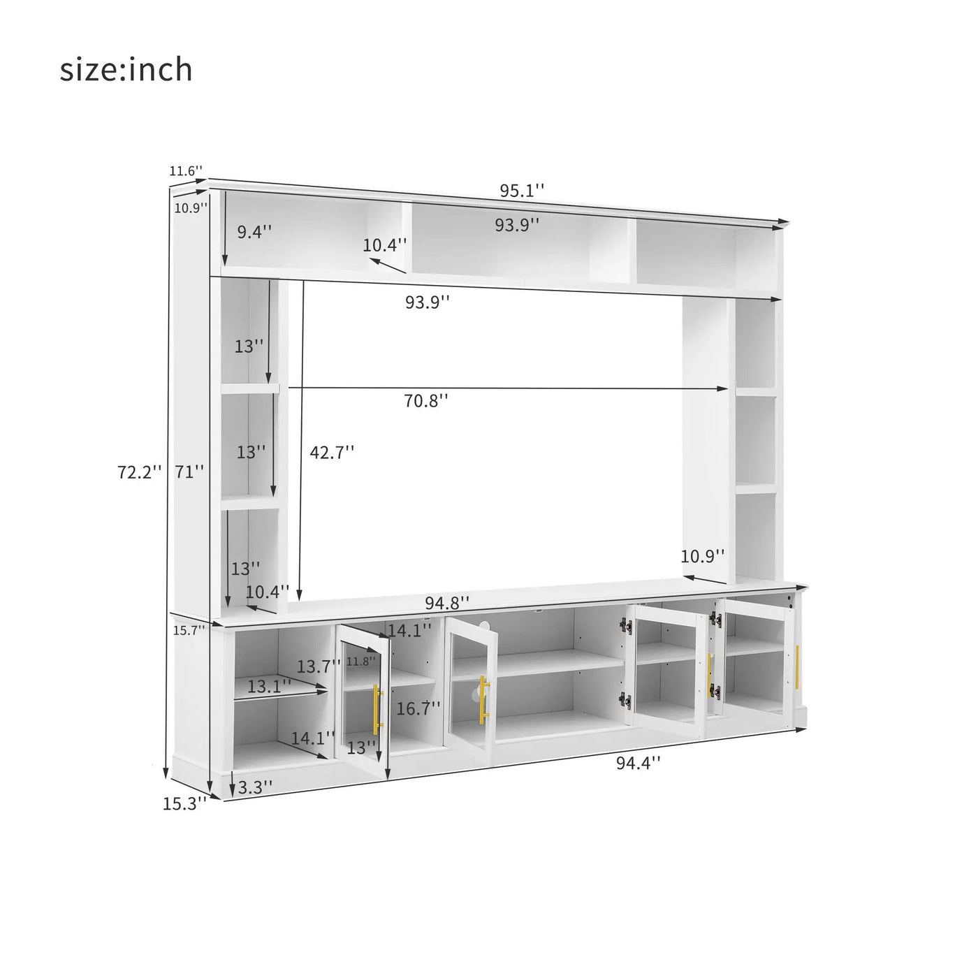 All-In-One Entertainment Center with Bookshelves & Tempered Glass Doors by HouseOfZazla
