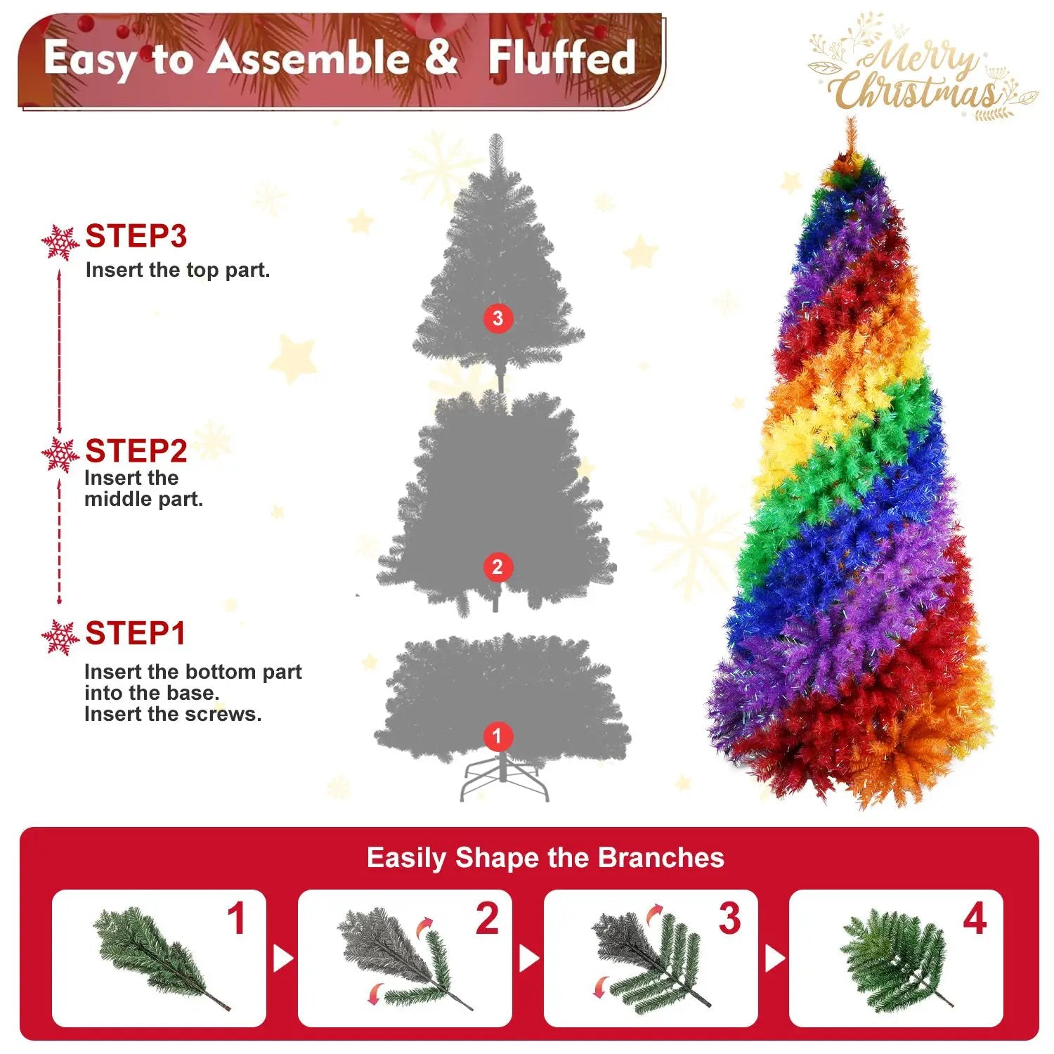 7.5ft Rainbow Spiral Christmas Tree by HouseOfZazla