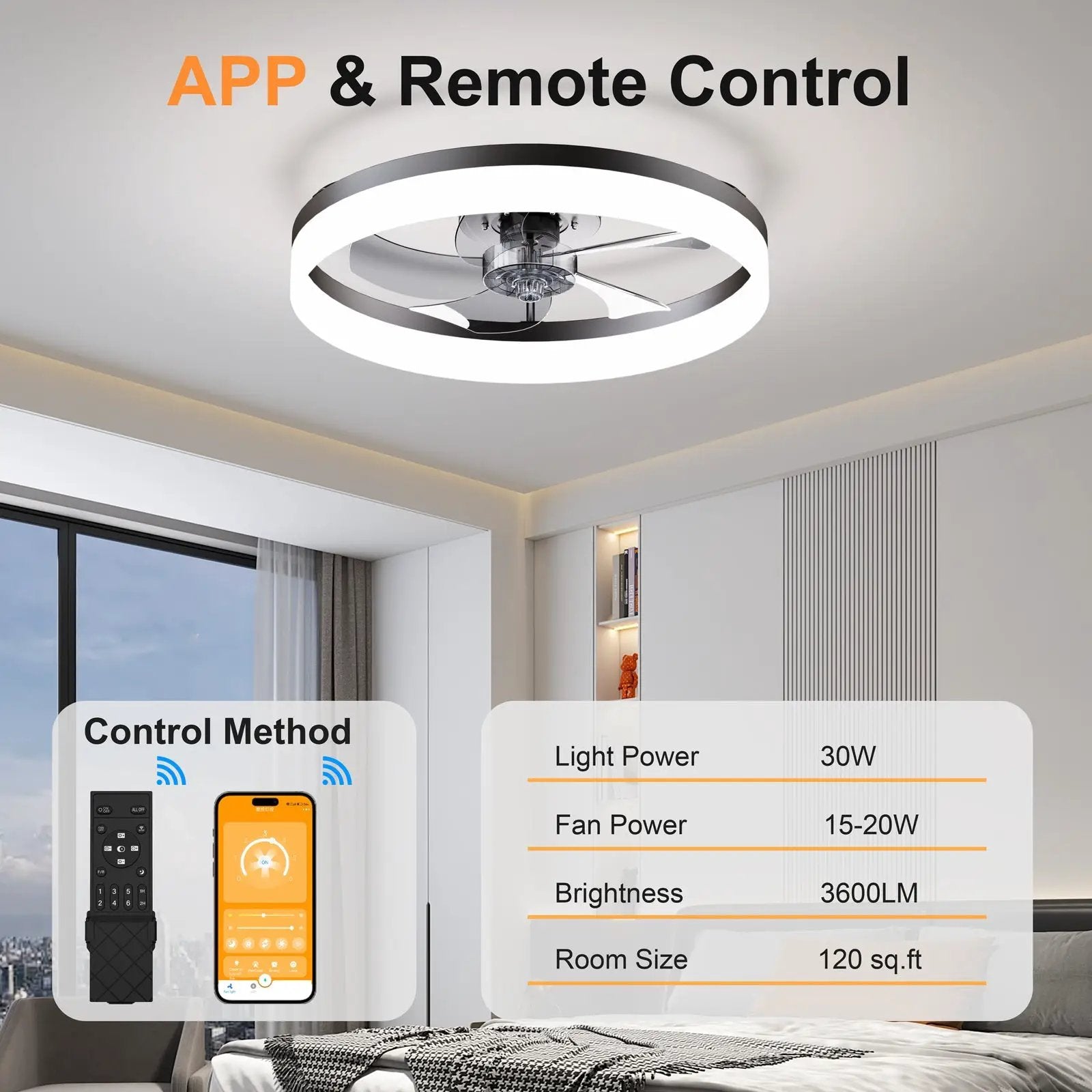 19.7" LED Ceiling Fan Light with Remote & App Control by HouseOfZazla