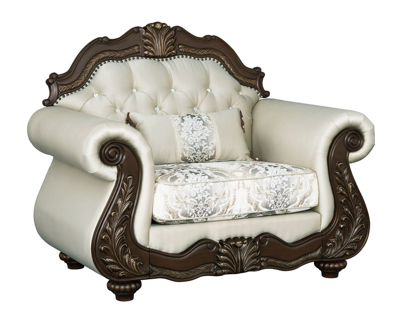 Pierce Chair With Pillow with Button-Tufted Upholstery - Beige / Cherry