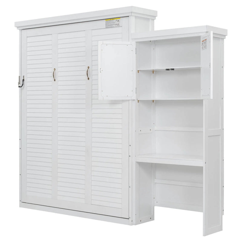 Queen Size Murphy Bed With Louvered Design And Multiple Storage Shelves - White by Unique Piece Furniture