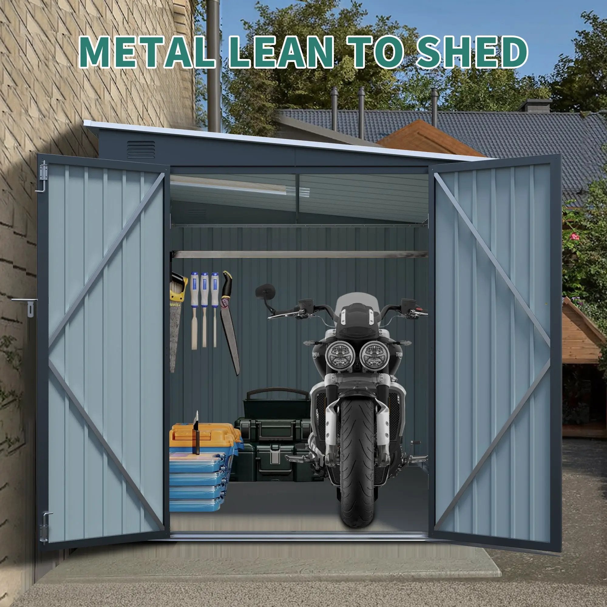 6x8FT Galvanized Steel Outdoor Storage Shed by HouseOfZazla
