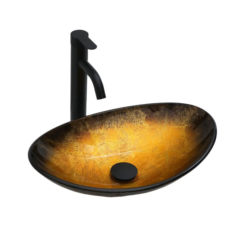 Veined Vessel Sink With Pop Up Drain, Boat Shape Bathroom Sink Above Counter - Gold by HouseOfZazla