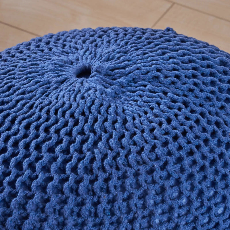 Bordeaux Knitted Cotton Round Pouf - Versatile Ottoman and Floor Cushion by HouseOfZazla