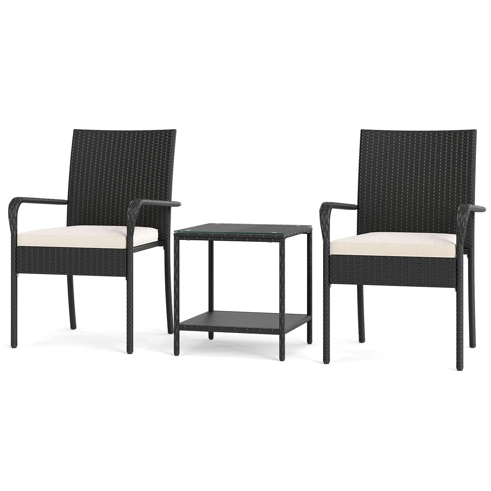 3 Piece Patio Furniture Set with Seat Cushions and Tempered Glass Tabletop by DirectDeals