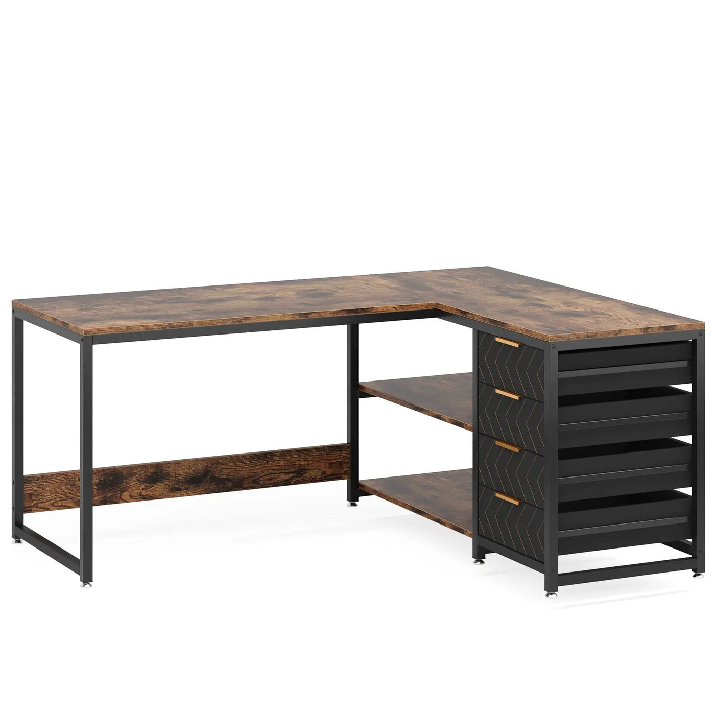 L-Shaped Computer Desk With Drawers And Shelves, Workstation For Home Office by HouseOfZazla