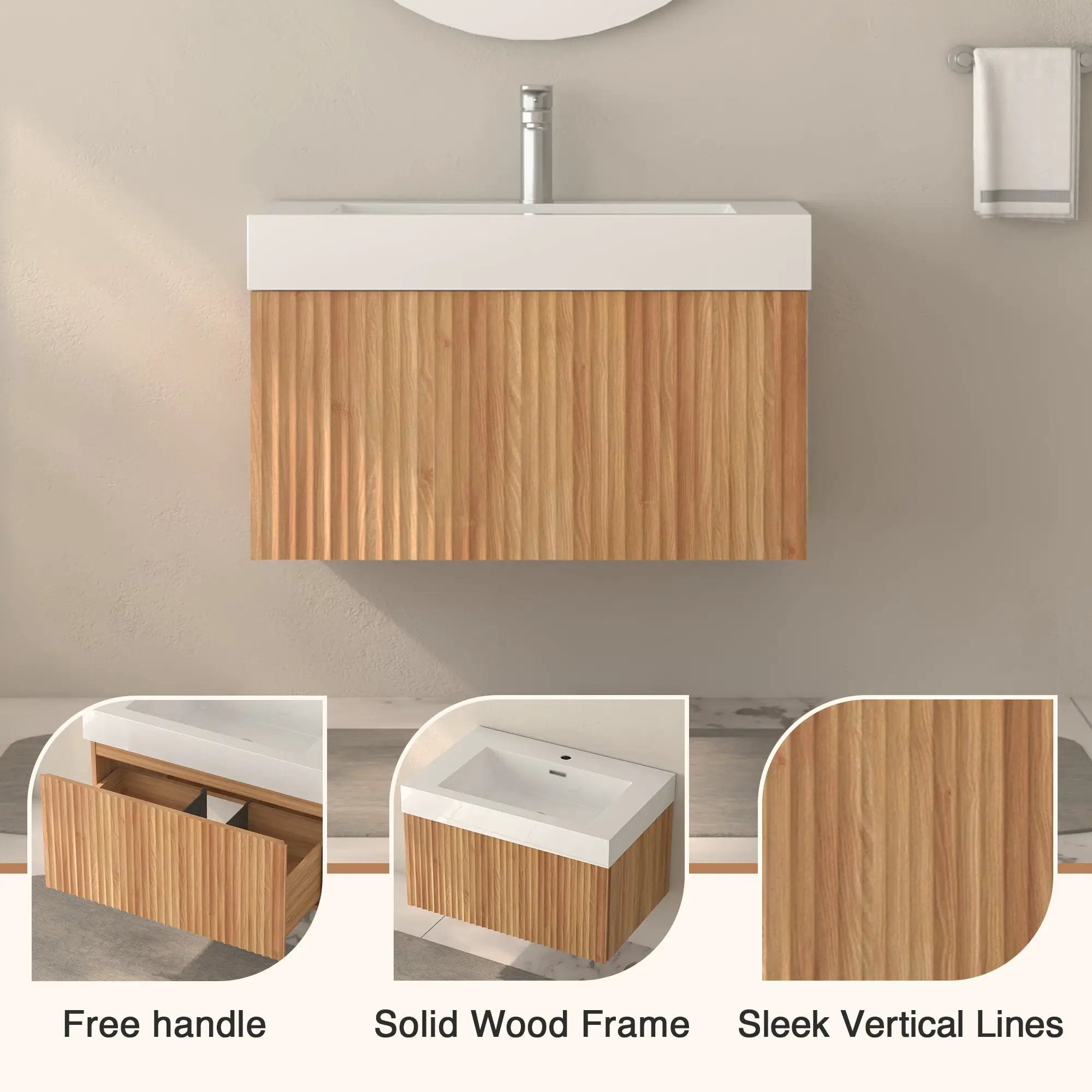 30" Bathroom Vanity with Sink - Wall Mounted Floating Cabinet by HouseOfZazla