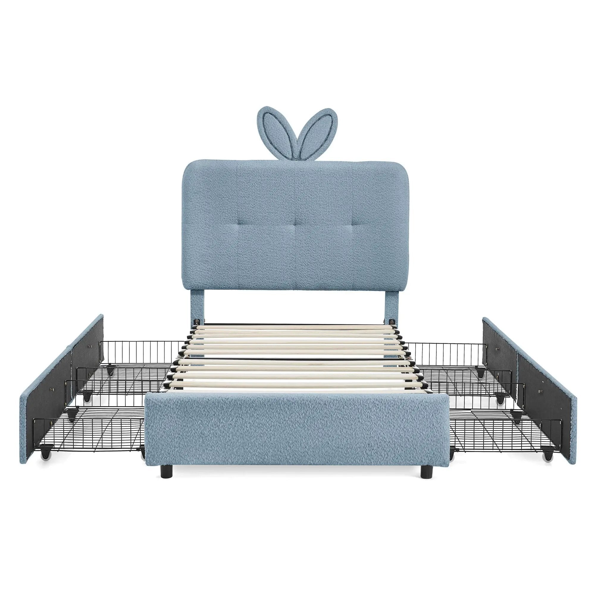 Upholstered Bed With Oversized Rabbit Ear Headboard, LED Lights & 4 Storage Drawers by Unique Piece Furniture