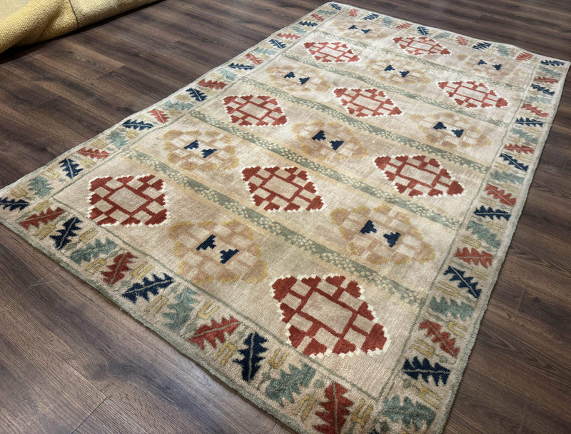 Geometric Design Area Rug 5x8, Beige and Rust Red by Jewel Rugs