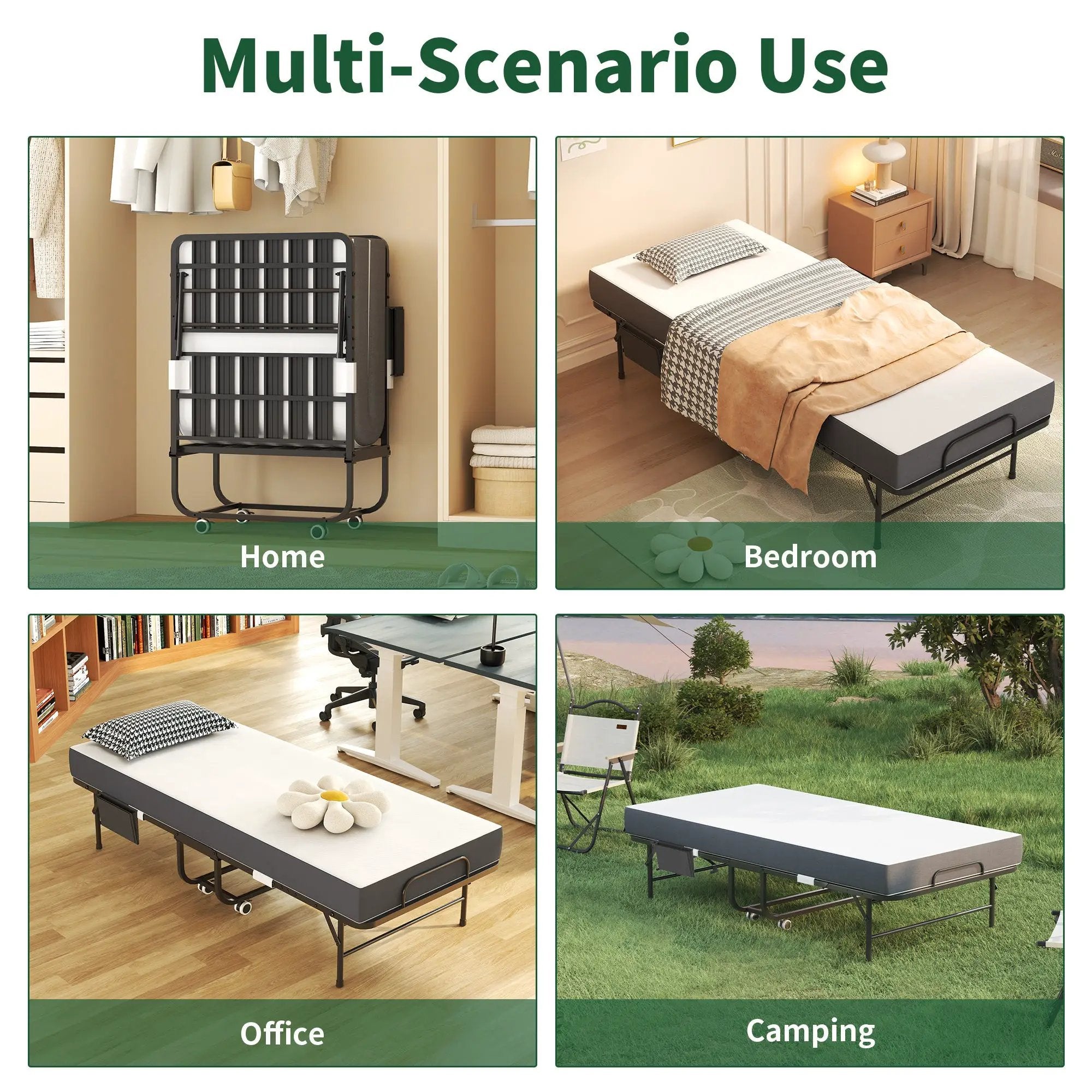 75 Inch Folding Bed with 5" Memory Foam Mattress by HouseOfZazla