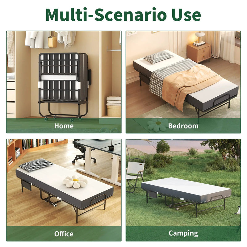 75 Inch Folding Bed with 5" Memory Foam Mattress by HouseOfZazla