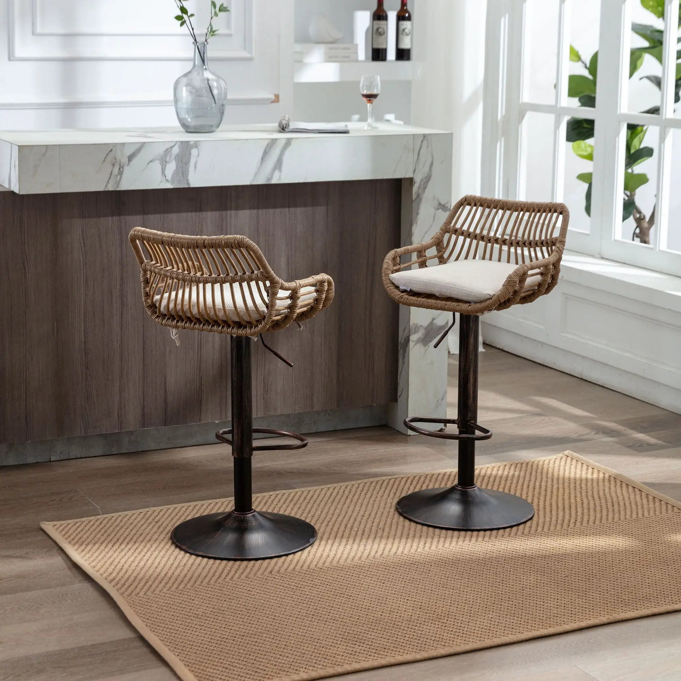 Modern Swivel Bar Stools Adjustable Counter Chairs With Footrest (Set of 2) by HouseOfZazla