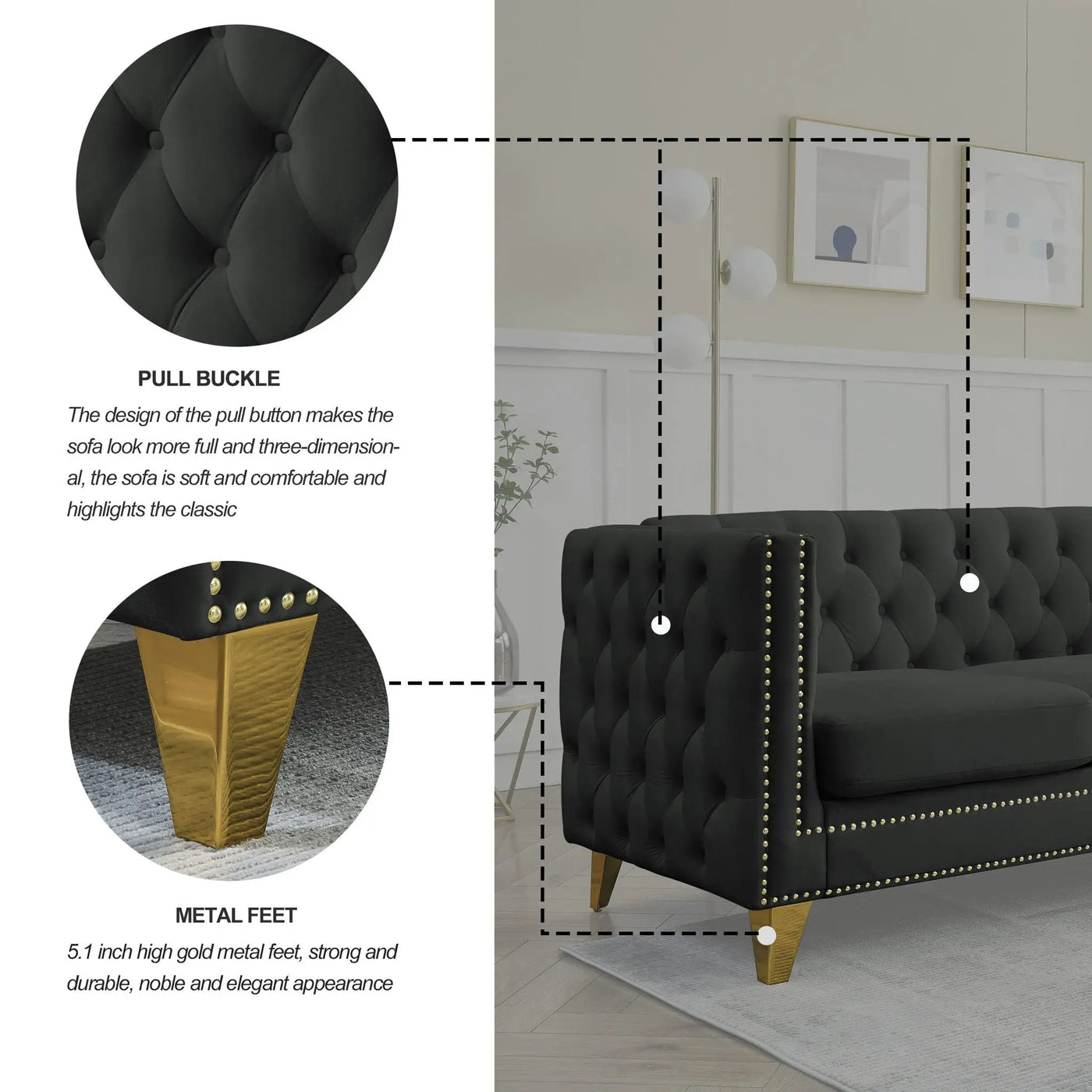 Modern Sofa With Button Tufting, Upholstered Couch For Living Room by HouseOfZazla