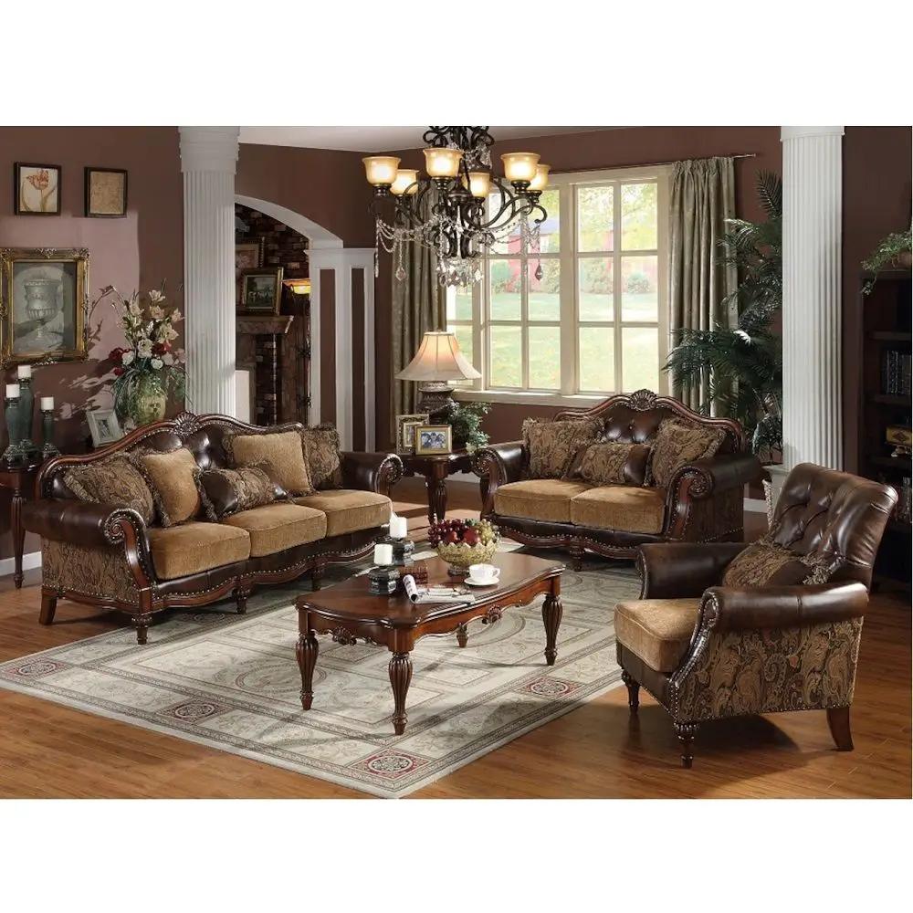 Dreena - Loveseat With 3 Pillows - Two Tone Brown Synthetic Leather & Chenille Cherry by Unique Piece Furniture