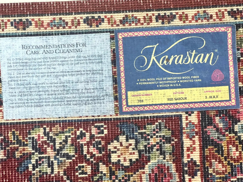 Karastan Rug 3x5 Red Sarouk #785, Small Karastan Wool Pile Rug, Original 700 Series, Discontinued Vintage Karastan Carpet by Jewel Rugs