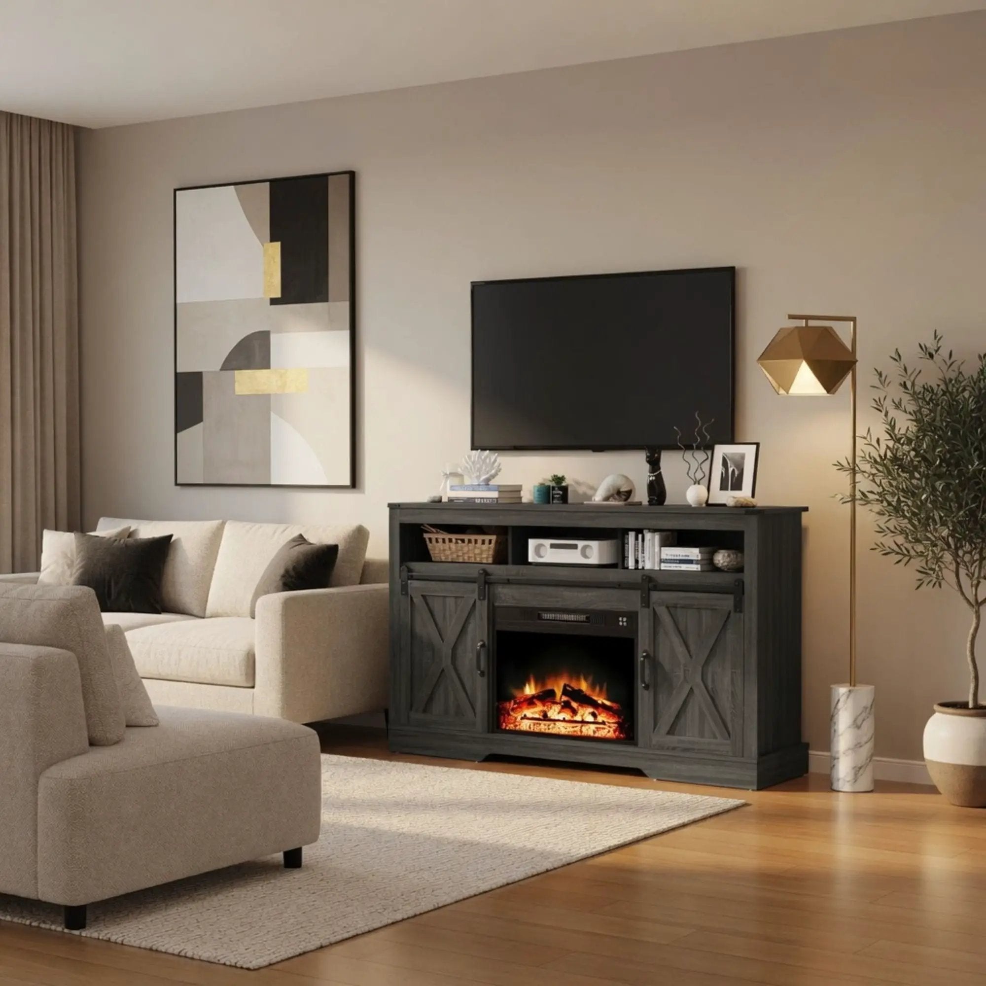 Electric Fireplace Insert Heater With Multicolor Flames, Remote Control - Black by HouseOfZazla