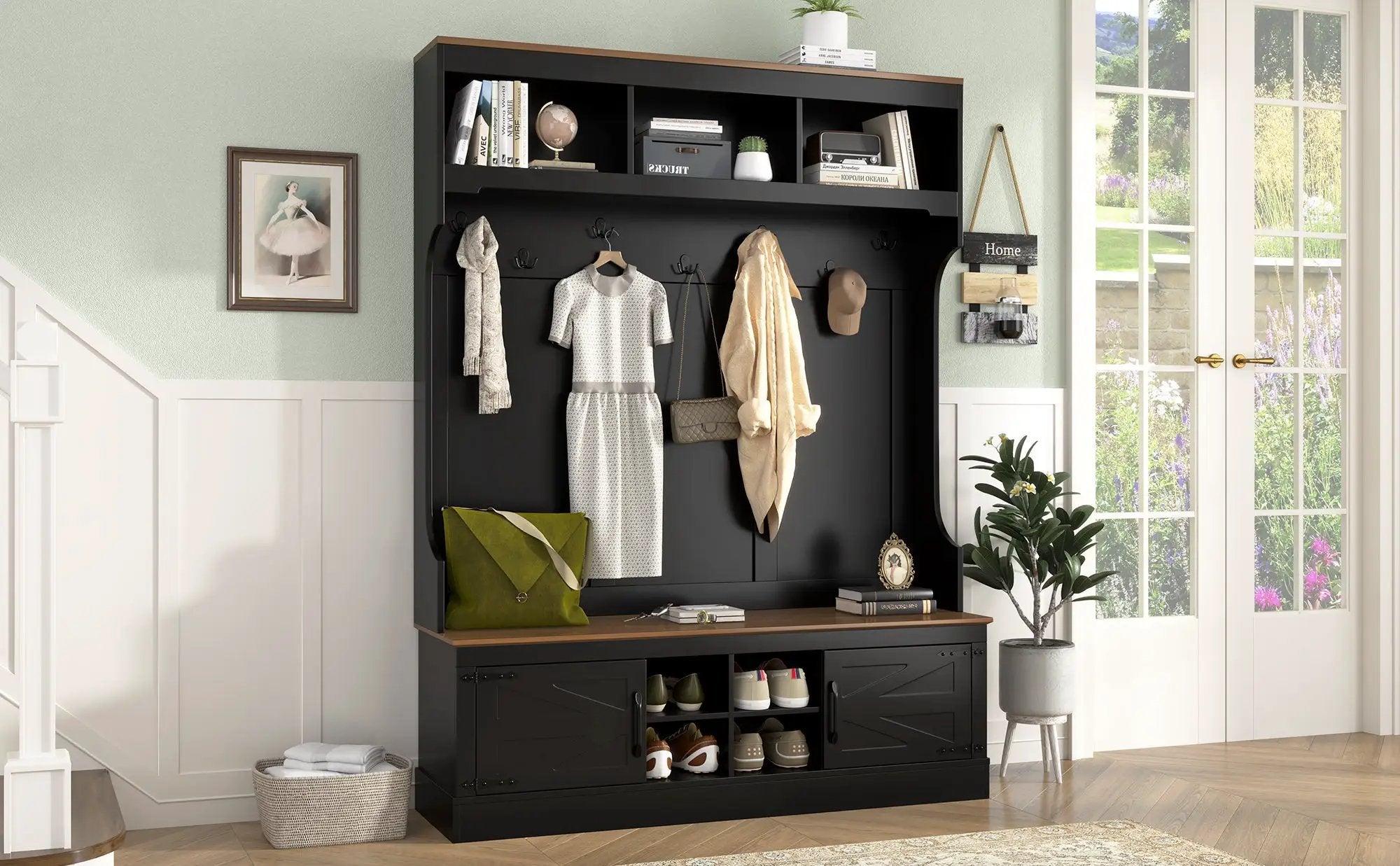 Vibe Haus 71''H Farmhouse Hall Tree with Bench and Shoe Storage by HouseOfZazla