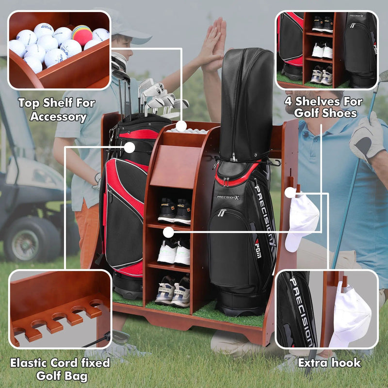 Wood Freestanding Adjustable Multi Use Golf Shelf - Reddish Brown by HouseOfZazla