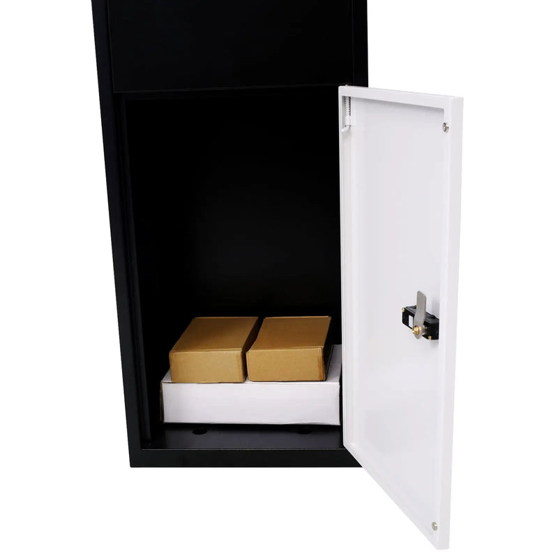 Package Delivery Box, Galvanized Steel Parcel Mailbox With Code Lock & Mounting Hardware, For Outdoor Porch, Curbside - White / Black by HouseOfZazla