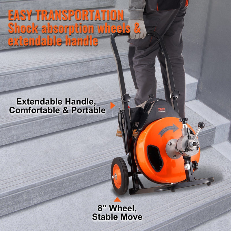Drain Cleaning Machine 100Ft X 3/8" Auto Feed Sewer Snake - Orange by HouseOfZazla