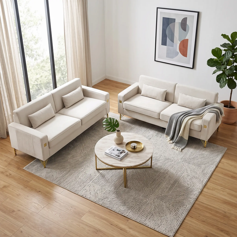 Ivory White 2-Piece Velvet Sofa Set by HouseOfZazla