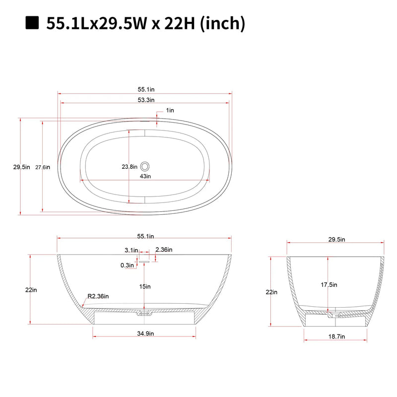 55'' Freestanding Bathtub Resin Stone Soaking Bathtub by HouseOfZazla