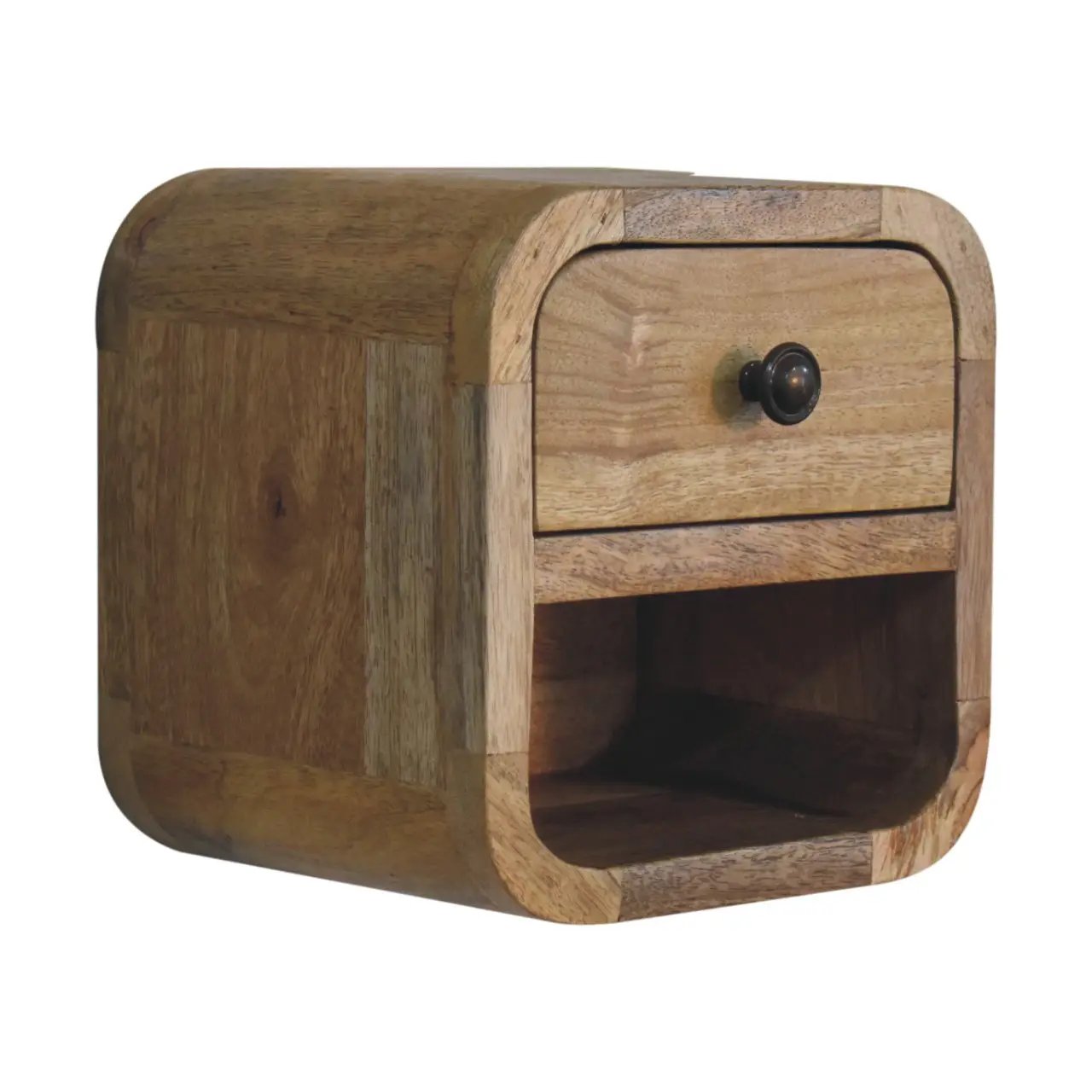 Extra Mini Curved Oak-ish Bedside with Open Slot, 1-Drawer by HouseOfZazla