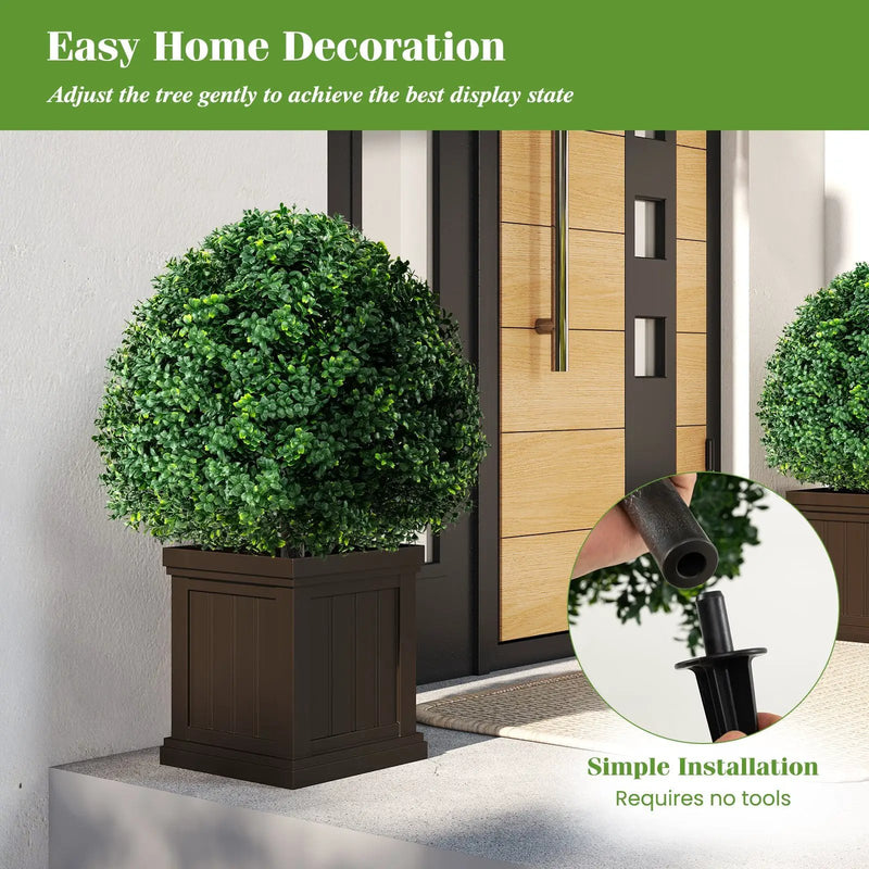 28 Inches Artificial Boxwood Topiary Ball Tree Set of 2 with Ground Spike-Green by DirectDeals
