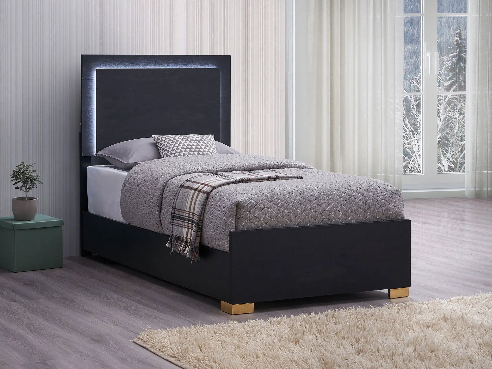 Marceline Wood Twin LED Panel Bed Black by Unique Piece Furniture