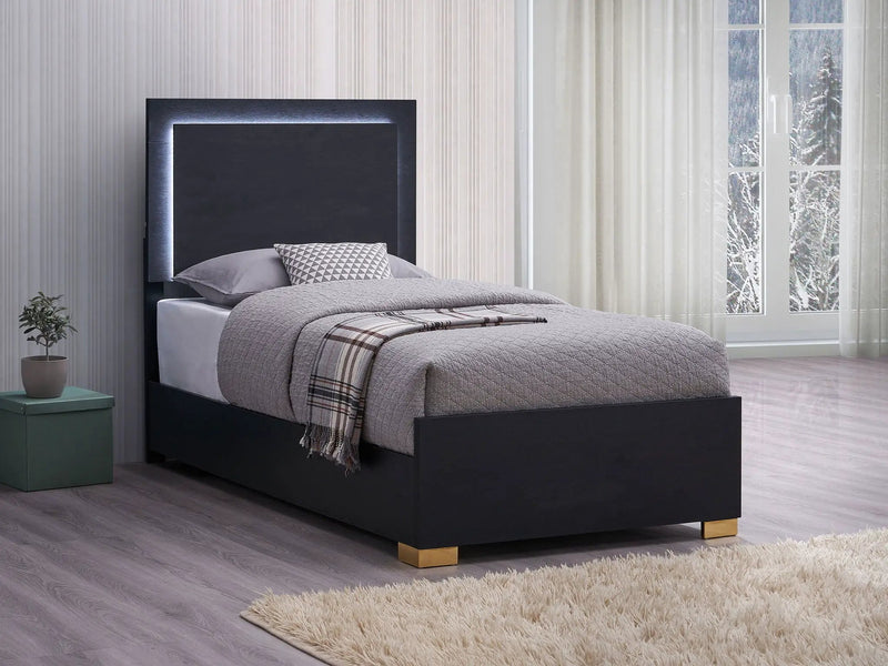 Marceline Wood Twin LED Panel Bed Black by Unique Piece Furniture