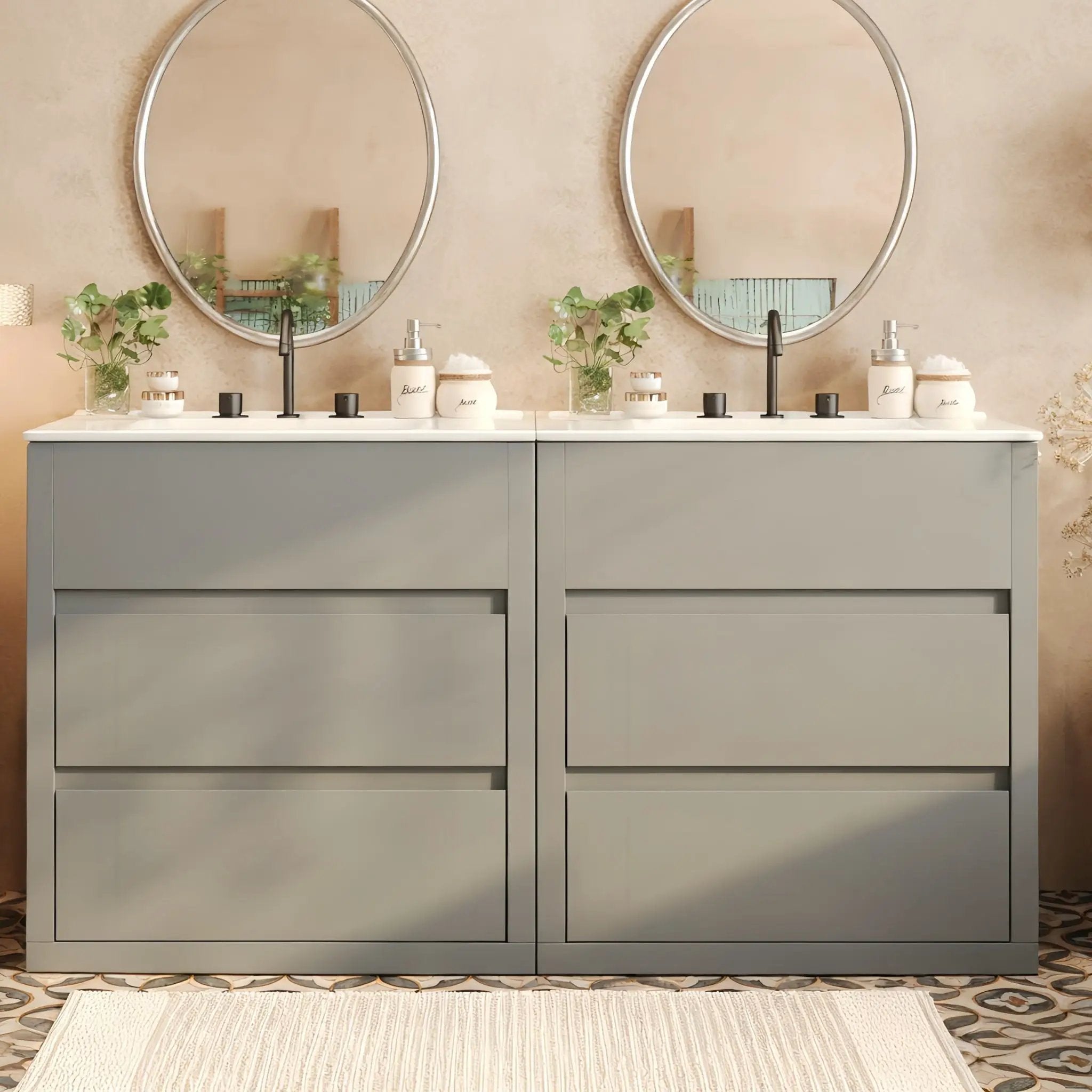 Double Sinks Bathroom Vanity Set with 2 Ceramic Basins by HouseOfZazla