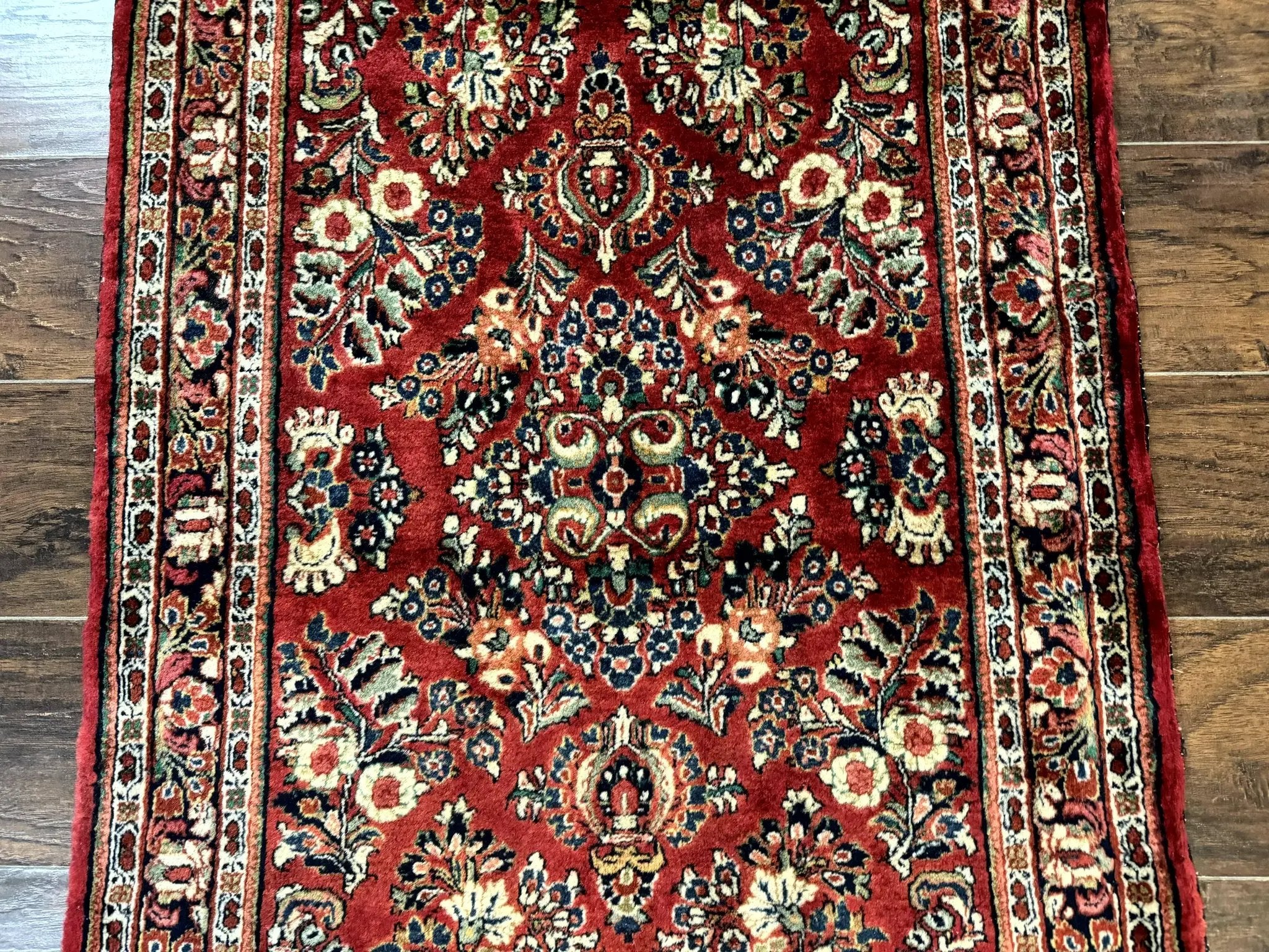 Red Persian Sarouk Rug 3 x 5.8, Antique Wool Carpet, 210 KPSI by Jewel Rugs