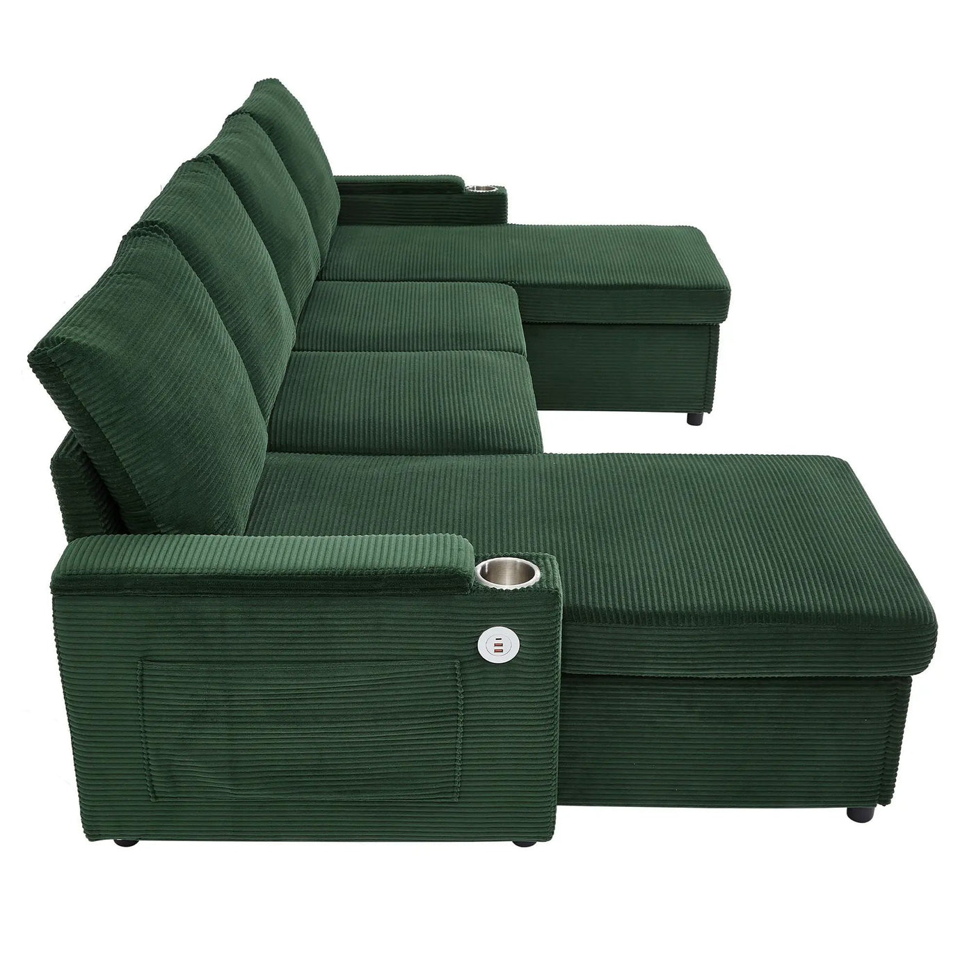 U Shaped Sectional Sofa Bed With Storage Chaise Lounges, USB Ports, And Cup Holders by HouseOfZazla